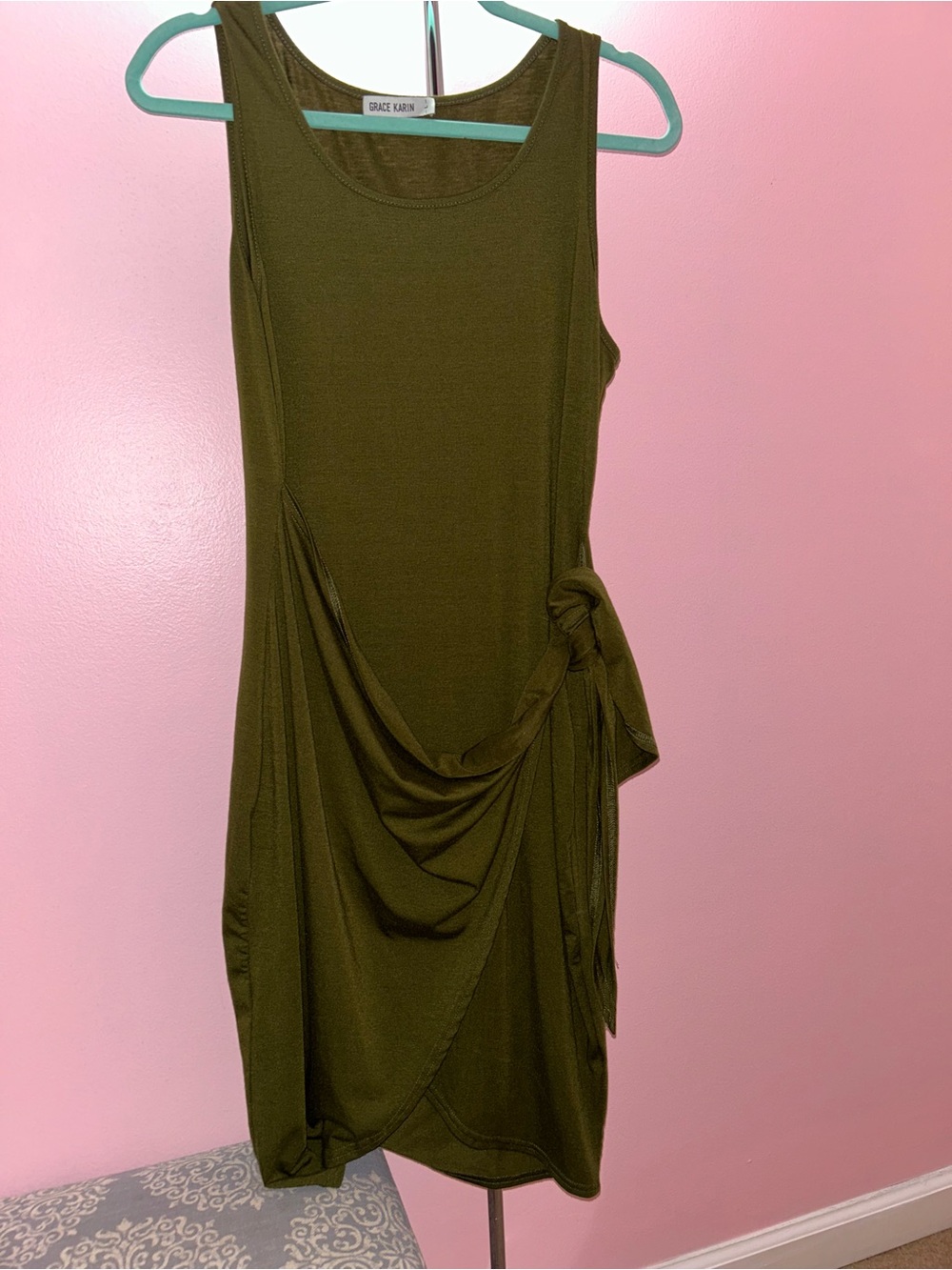 Grace Karin Olive Green Sleeveless Knot-Front Dress